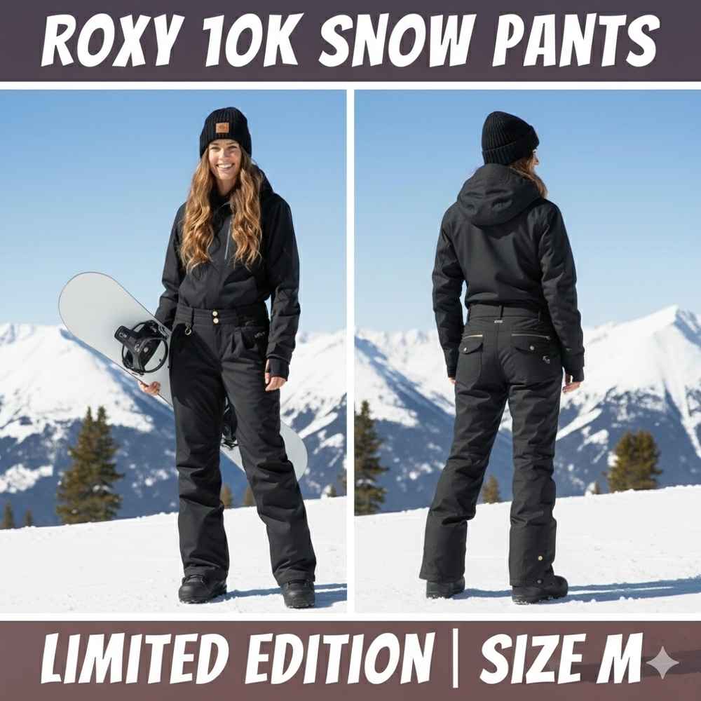Roxy Limited Edition 10K Waterproof Snow Pants Black Gold KB Embroidery Size M